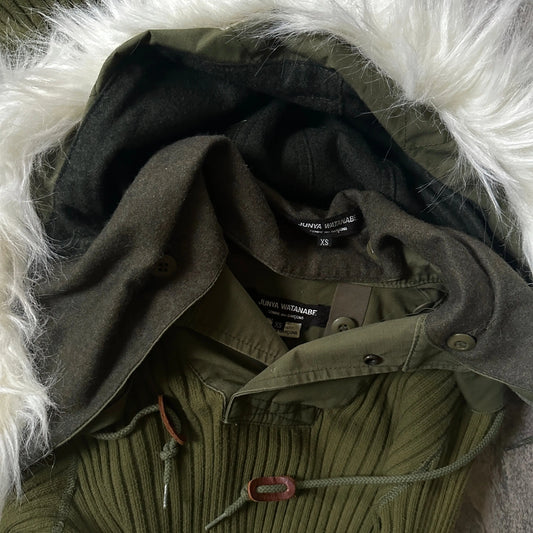 AW10 Runway Junya Watanabe “White Fur” Detachable Hood Ribbed-Knit Dress - 269archive