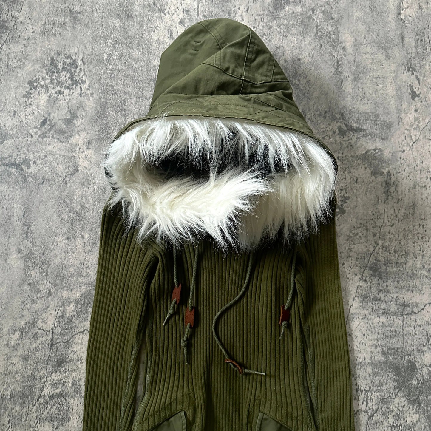 AW10 Runway Junya Watanabe “White Fur” Detachable Hood Ribbed-Knit Dress - 269archive