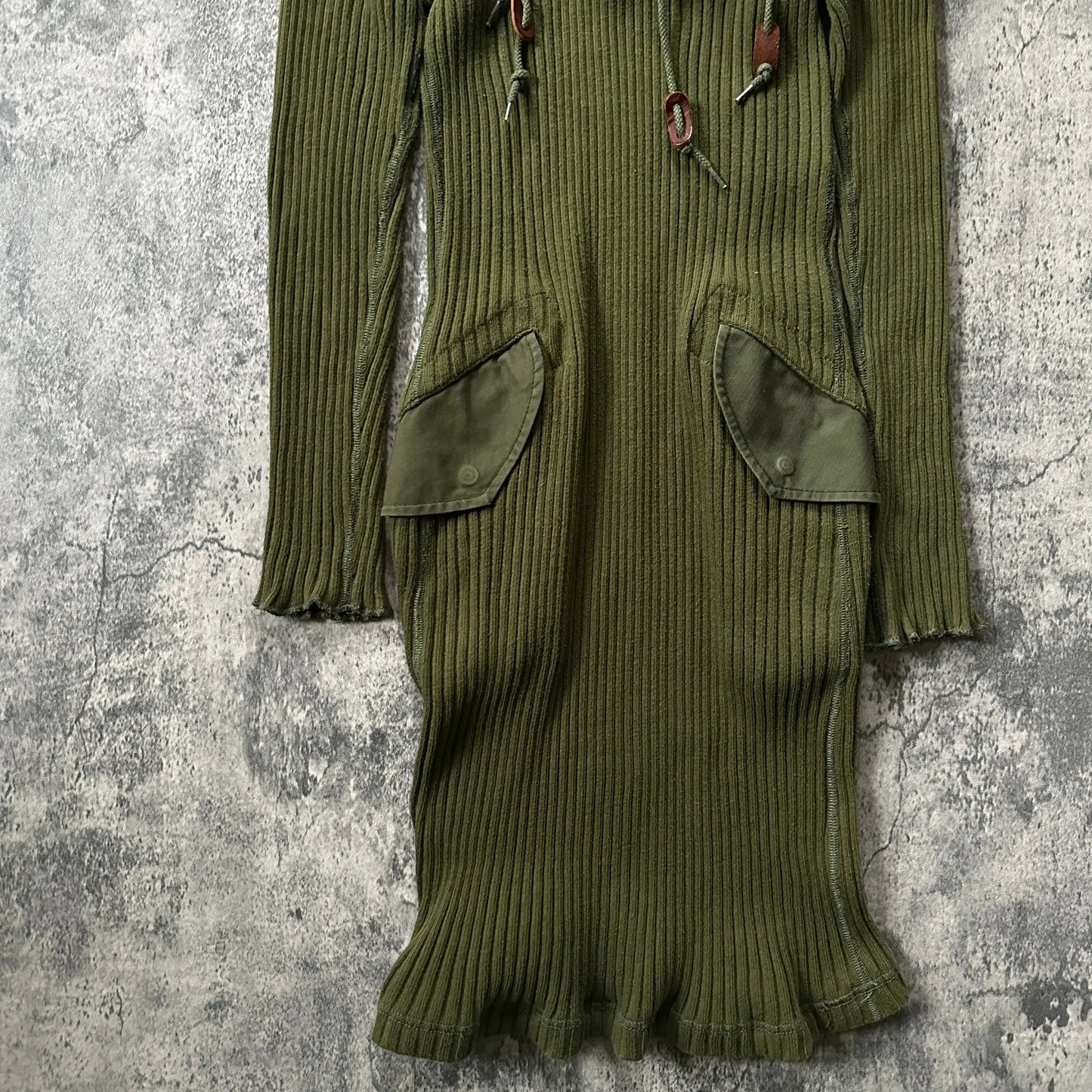 AW10 Runway Junya Watanabe “White Fur” Detachable Hood Ribbed-Knit Dress - 269archive