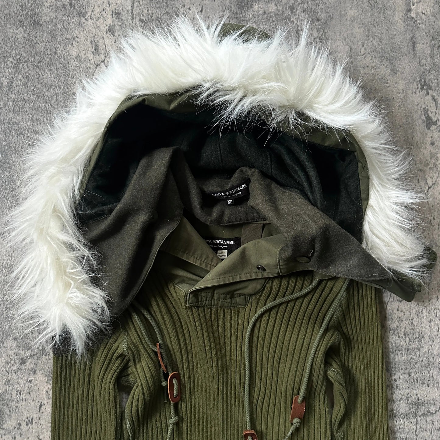 AW10 Runway Junya Watanabe “White Fur” Detachable Hood Ribbed-Knit Dress - 269archive