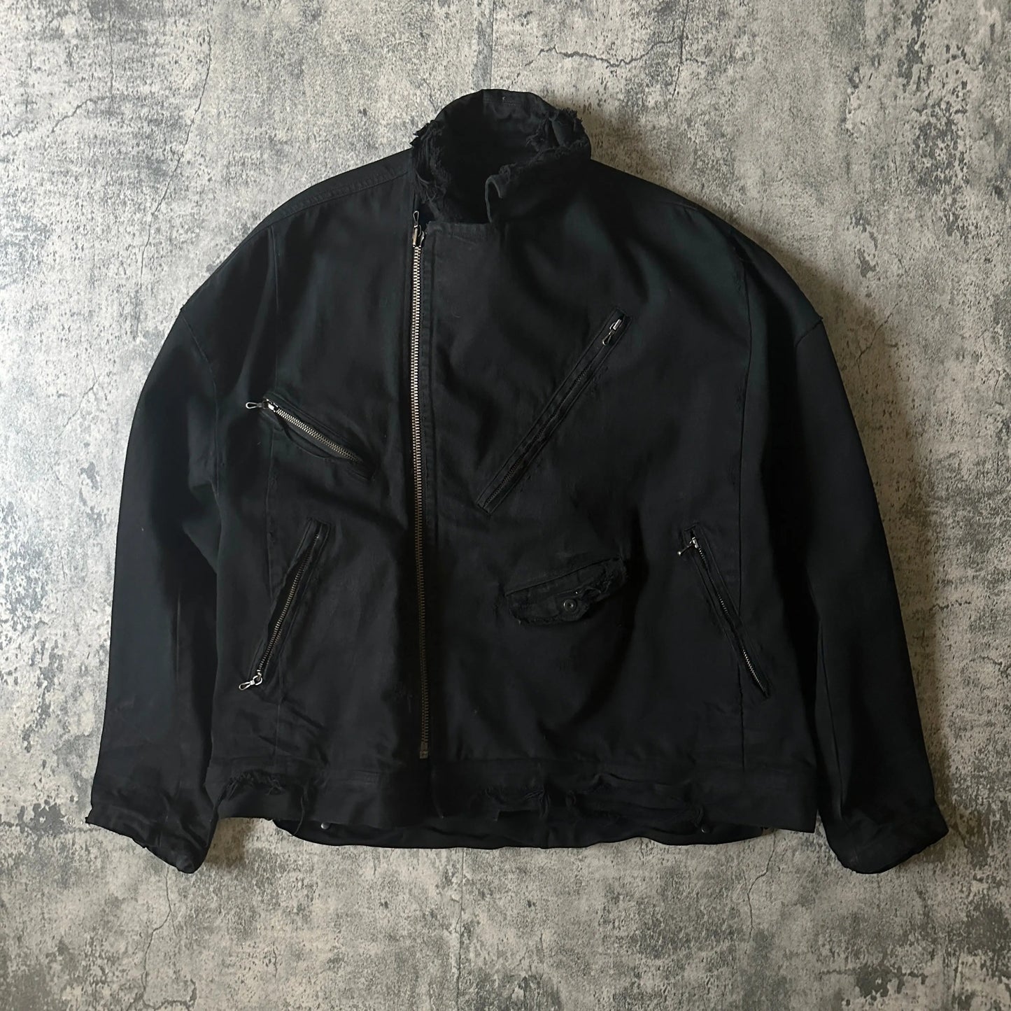 Pre-22 Sample Julius_7 Distressed Asymmetric 12oz Denim Jacket - 269archive