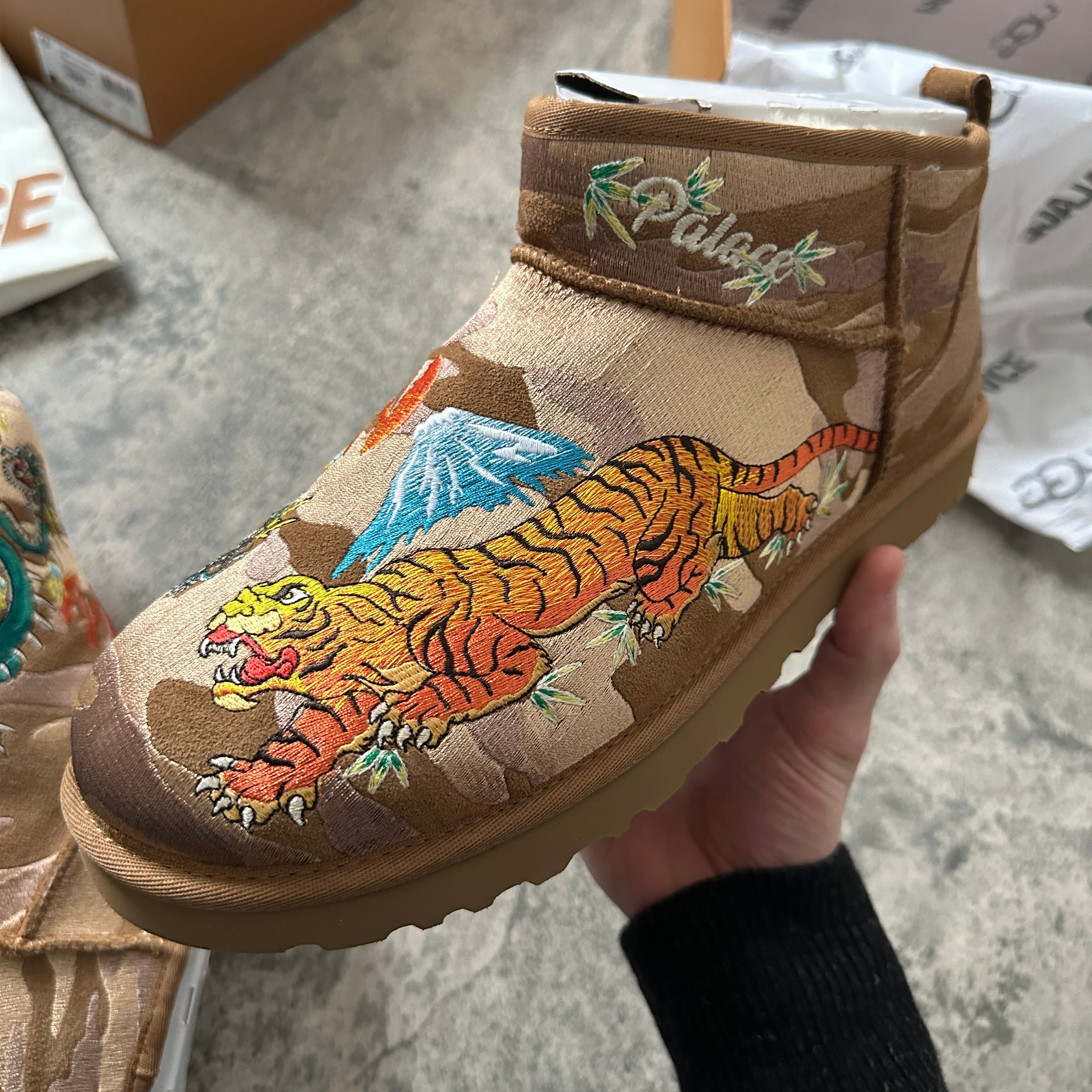 Palace x Ugg “Tigers and Dragons” Chestnut Ultra Mini Boot