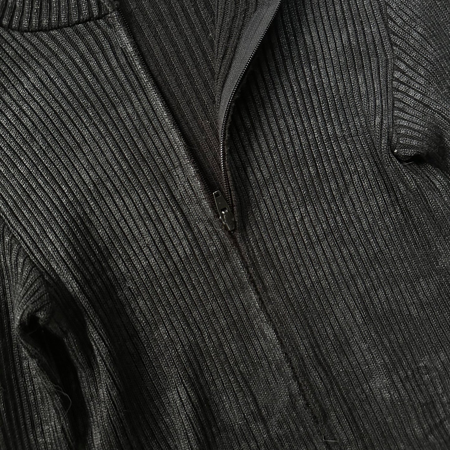 2000s Waxed Ribbed Knit Zip-Up Sweater   269archive