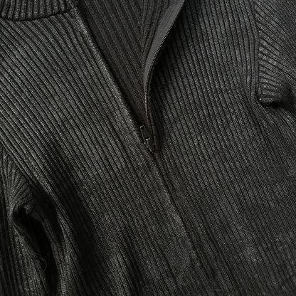 2000s Waxed Ribbed Knit Zip-Up Sweater   269archive