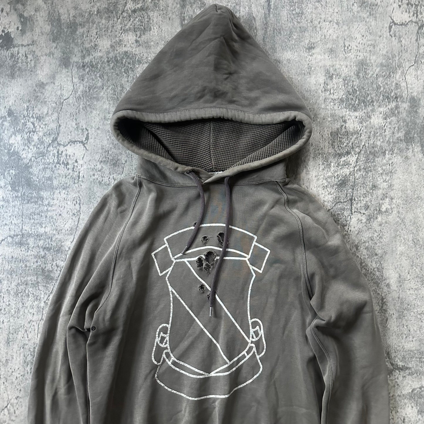 AW01 ‘Standards’ Distressed Shield Hoodie   269archive