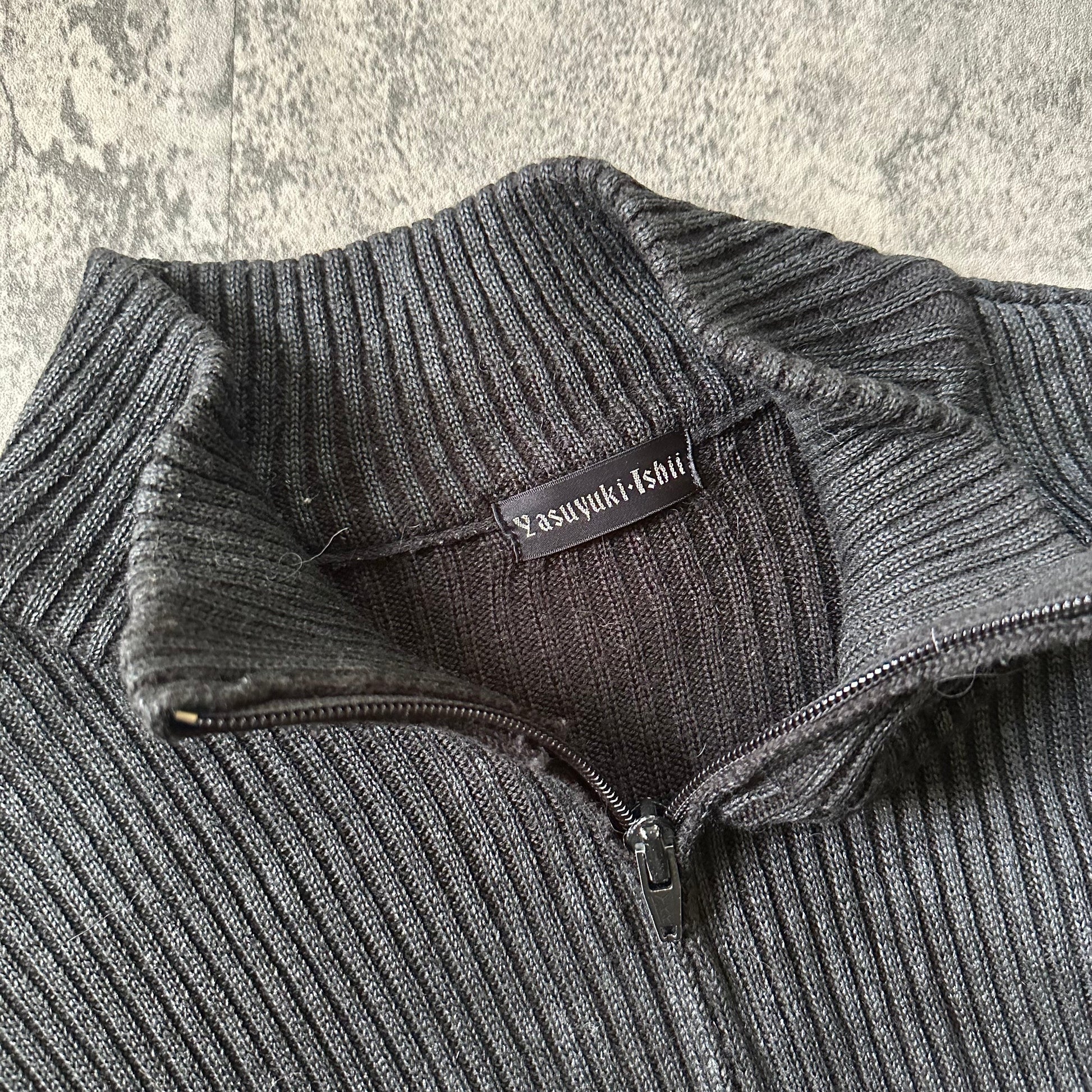 2000s Waxed Ribbed Knit Zip-Up Sweater   269archive
