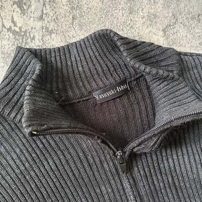 2000s Waxed Ribbed Knit Zip-Up Sweater   269archive