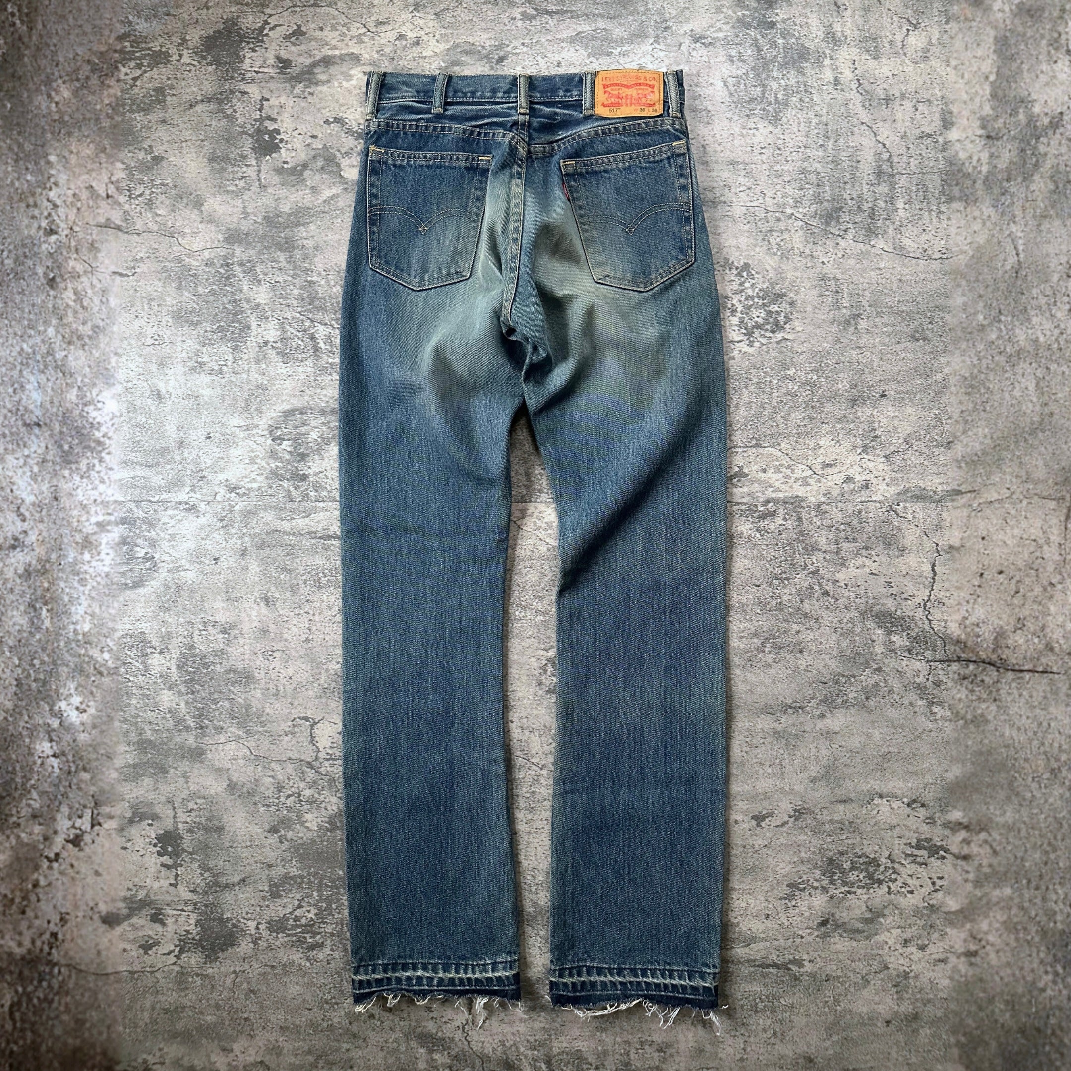 Vintage Levi's 'Unhemmed' 517 Bootcut Denim — Size 30x36 — Blue