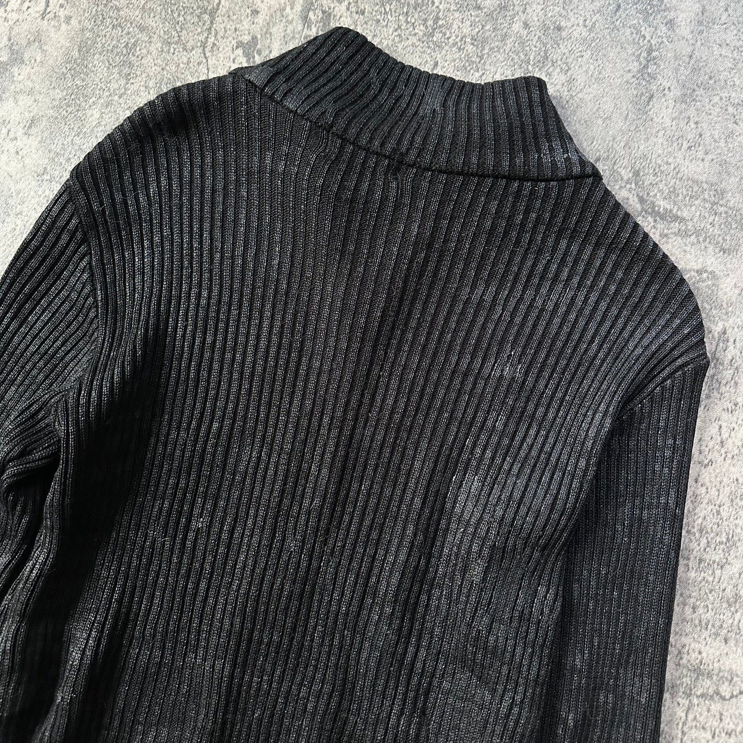 2000s Waxed Ribbed Knit Zip-Up Sweater   269archive