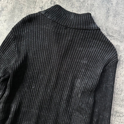 2000s Waxed Ribbed Knit Zip-Up Sweater   269archive