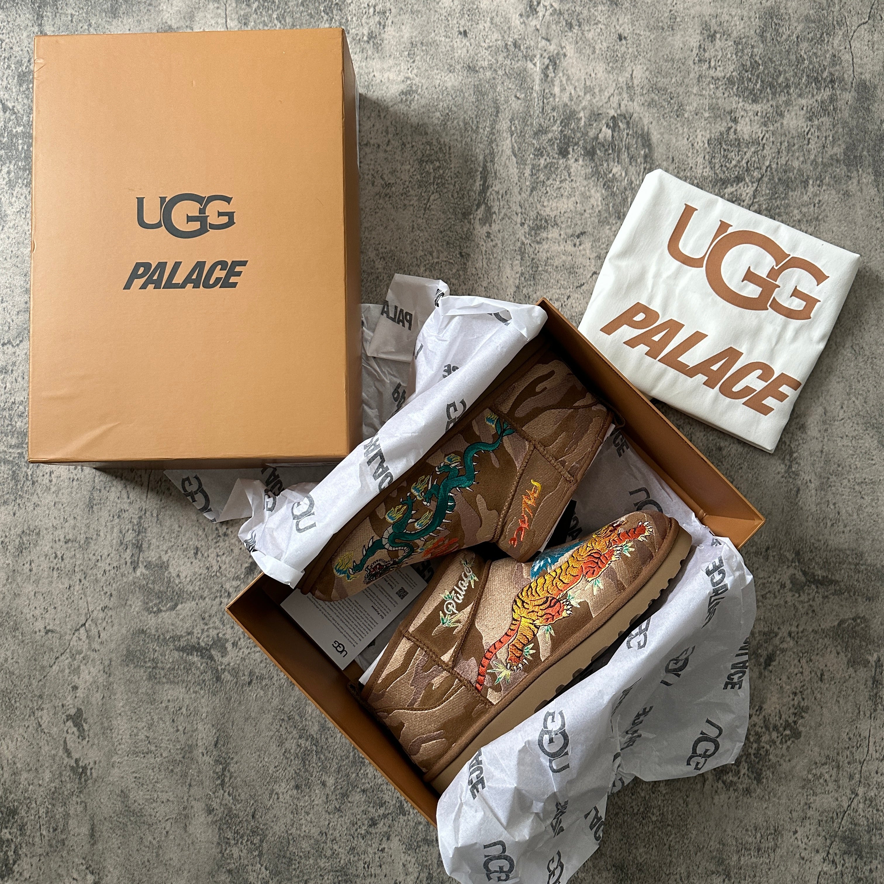 Palace x Ugg “Tigers and Dragons” Chestnut Ultra Mini Boot