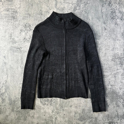 2000s Waxed Ribbed Knit Zip-Up Sweater   269archive