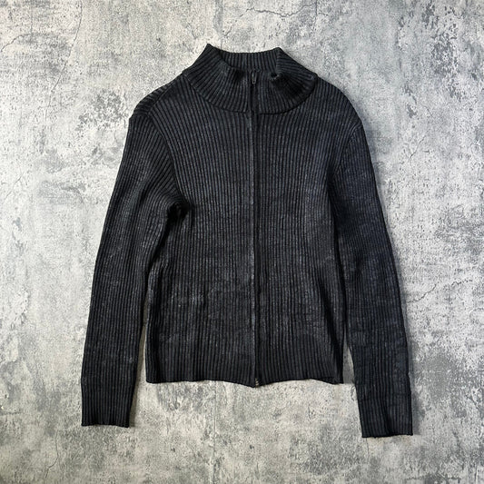 2000s Waxed Ribbed Knit Zip-Up Sweater   269archive