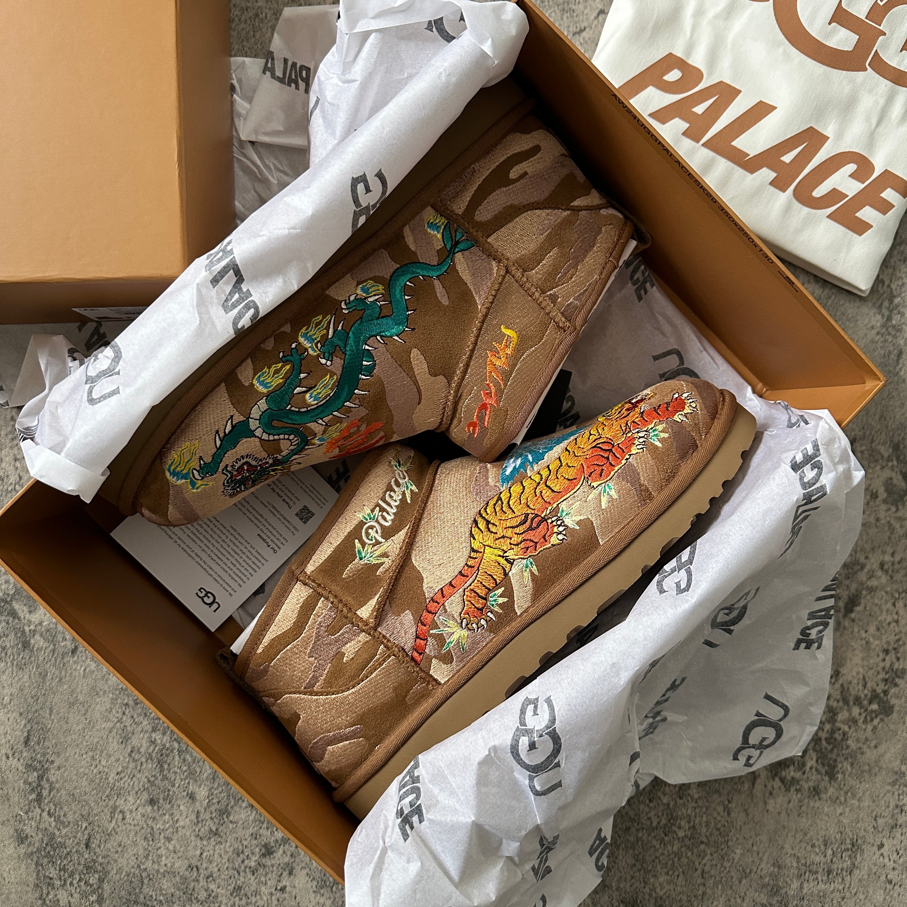 Palace x Ugg “Tigers and Dragons” Chestnut Ultra Mini Boot