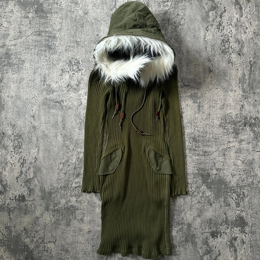 AW10 Runway Junya Watanabe “White Fur” Detachable Hood Ribbed-Knit Dress - 269archive