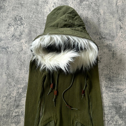 AW10 Runway Junya Watanabe “White Fur” Detachable Hood Ribbed-Knit Dress - 269archive