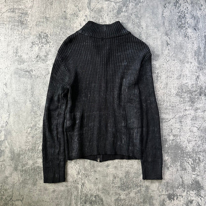 2000s Waxed Ribbed Knit Zip-Up Sweater   269archive