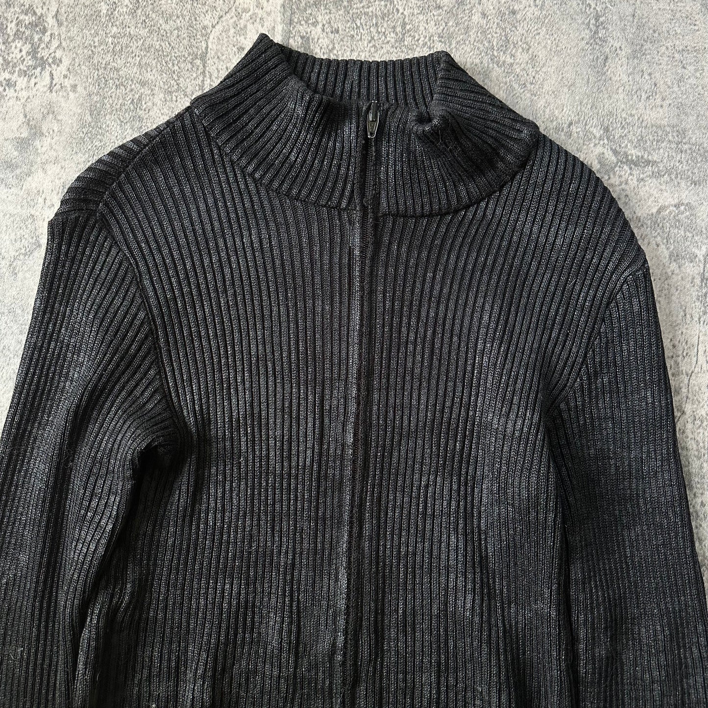 2000s Waxed Ribbed Knit Zip-Up Sweater   269archive