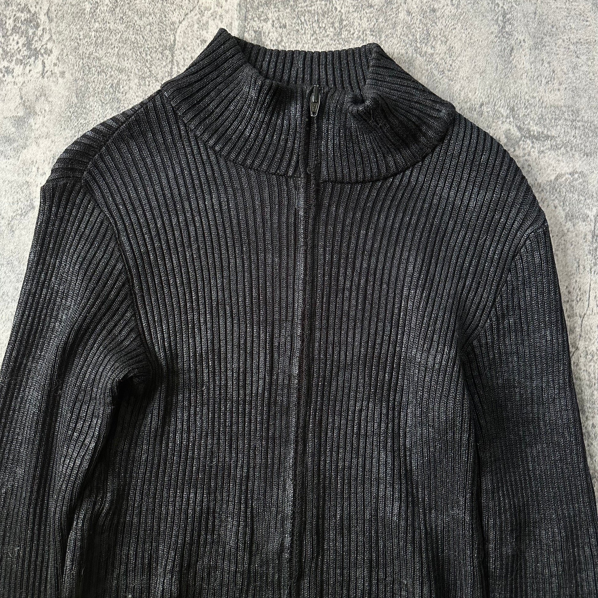 2000s Waxed Ribbed Knit Zip-Up Sweater   269archive