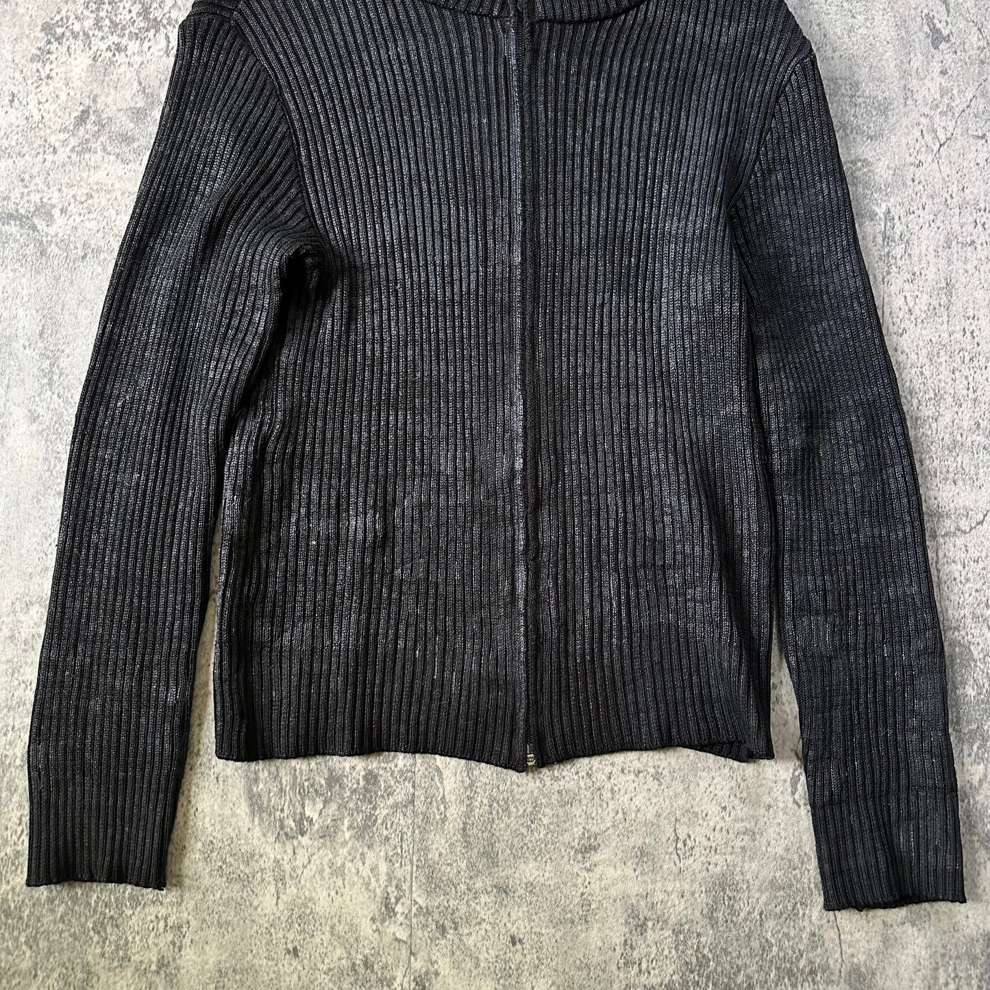 2000s Waxed Ribbed Knit Zip-Up Sweater   269archive