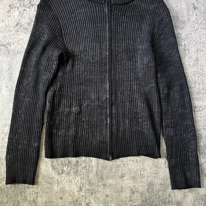 2000s Waxed Ribbed Knit Zip-Up Sweater   269archive