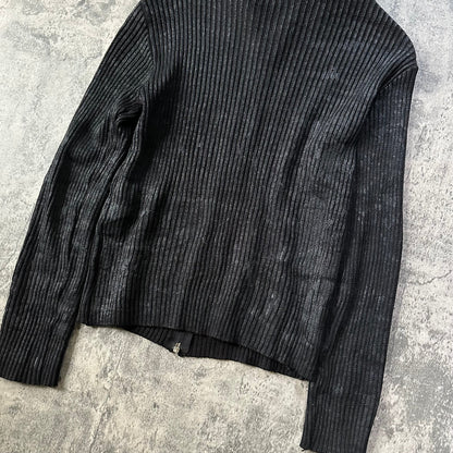 2000s Waxed Ribbed Knit Zip-Up Sweater   269archive
