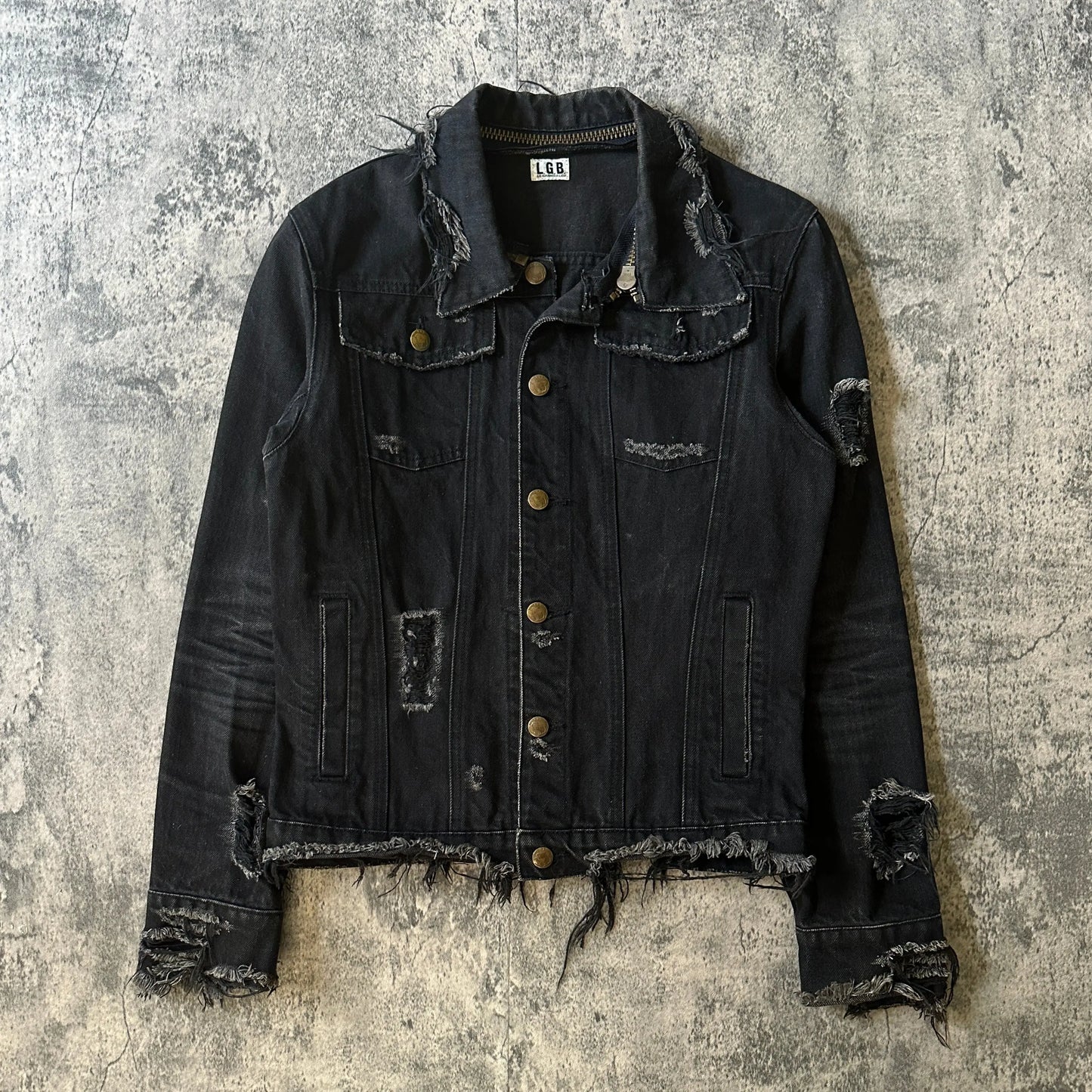 L.G.B. Distressed Removable Collar Denim Jacket - 269archive