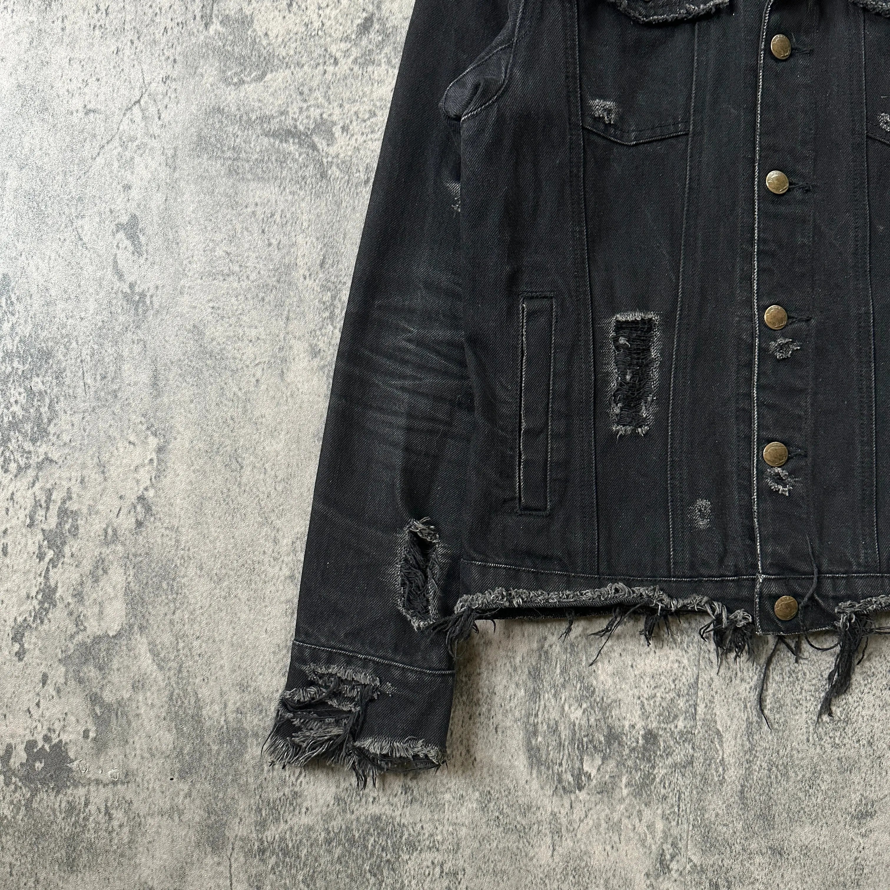 ジャケット・アウター 00s archive L.G.B. denim jacket grunge 00s Le Grande Bleu (L.G.B) 'Biker' Cut Distressed Denim