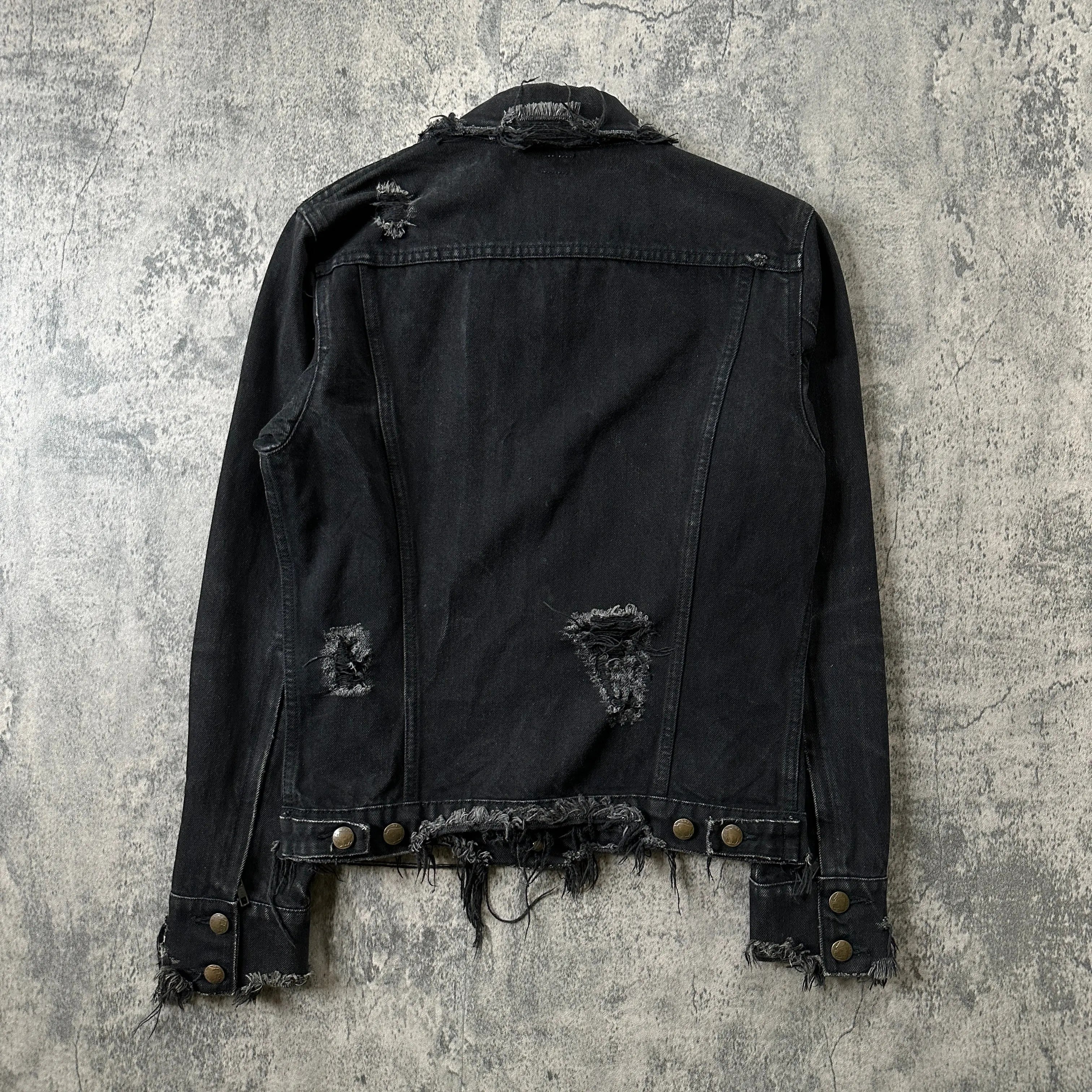 ジャケット・アウター 00s archive L.G.B. denim jacket grunge 00s Le Grande Bleu (L.G.B) 'Biker' Cut Distressed Denim