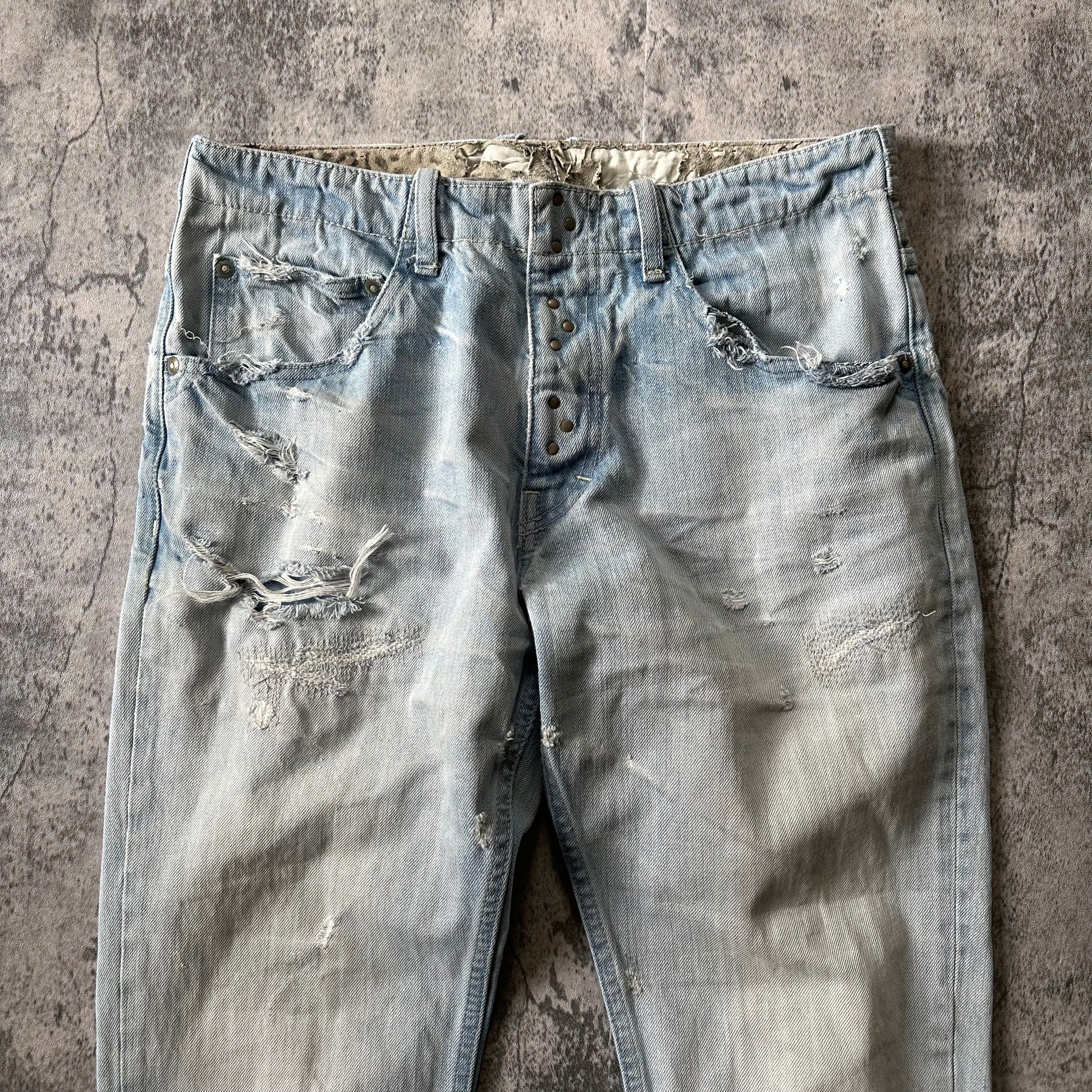‘Leather Repair’ Distressed Denim  Pants 269archive