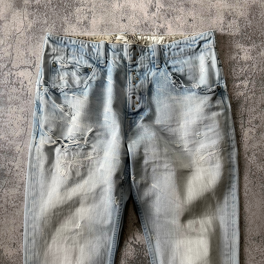 ‘Leather Repair’ Distressed Denim  Pants 269archive
