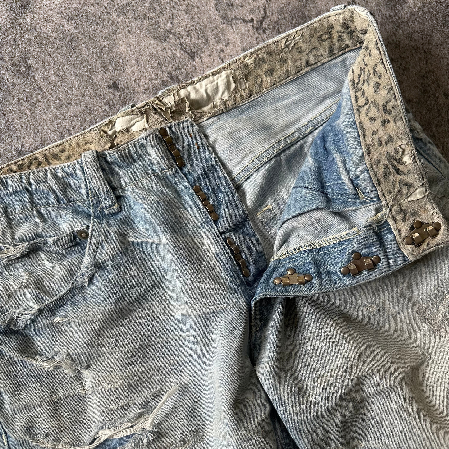 ‘Leather Repair’ Distressed Denim  Pants 269archive