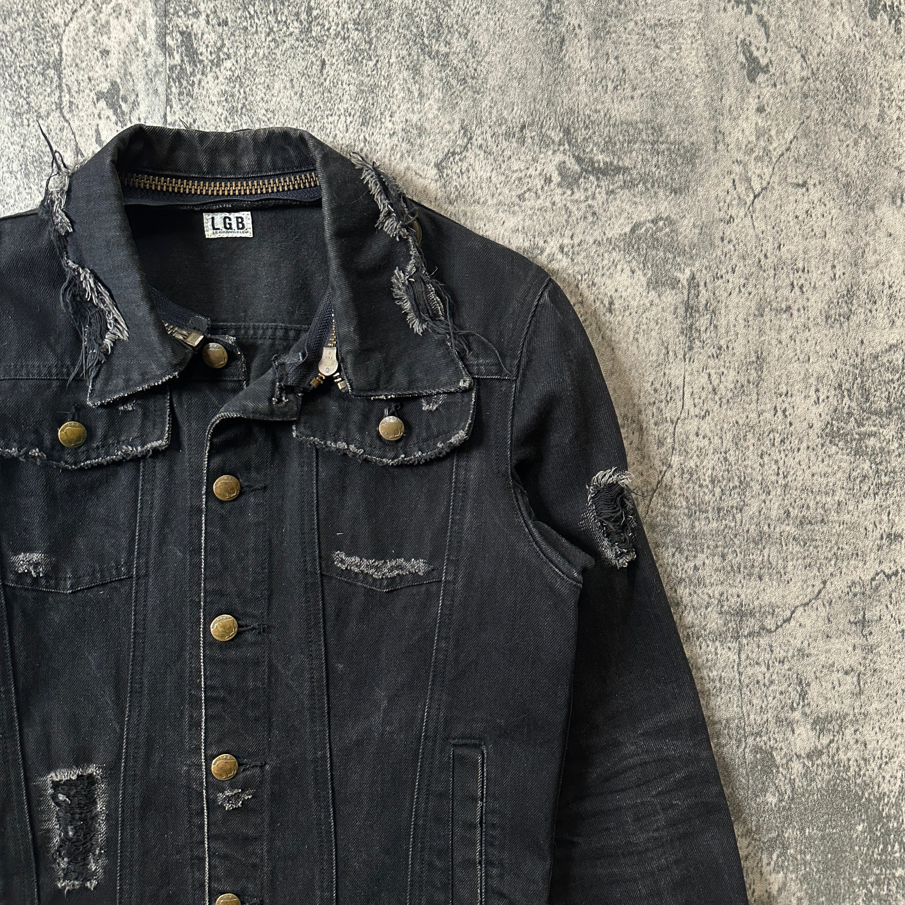 L.G.B. Distressed Removable Collar Denim Jacket