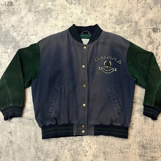 Distressed Suede Varsity Jacket - 269archive
